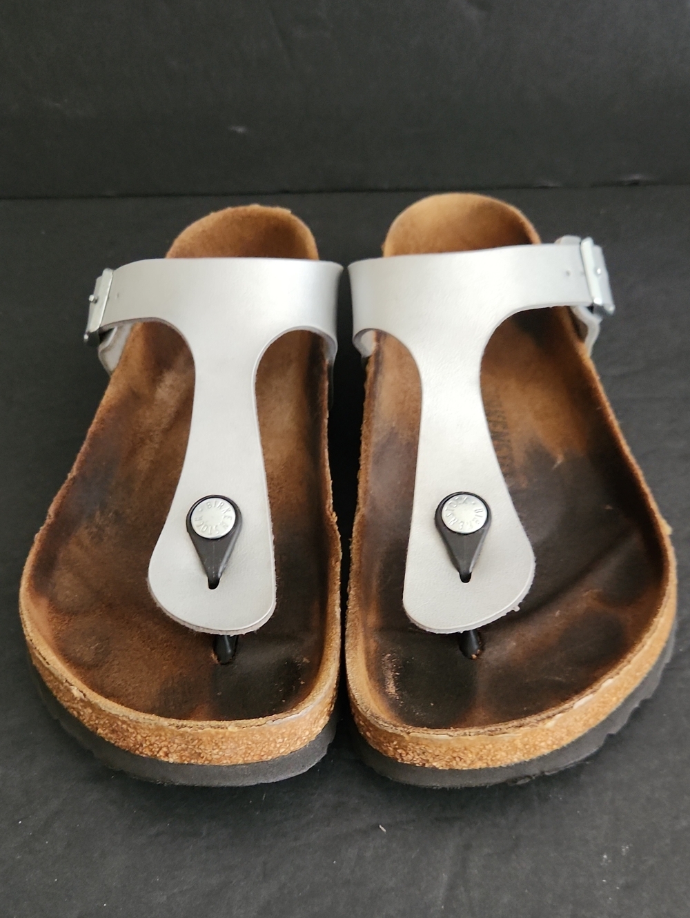 Birkenstock Silver T-Strap Cork Footbed Sandals Size 38 (US 7-7.5)
